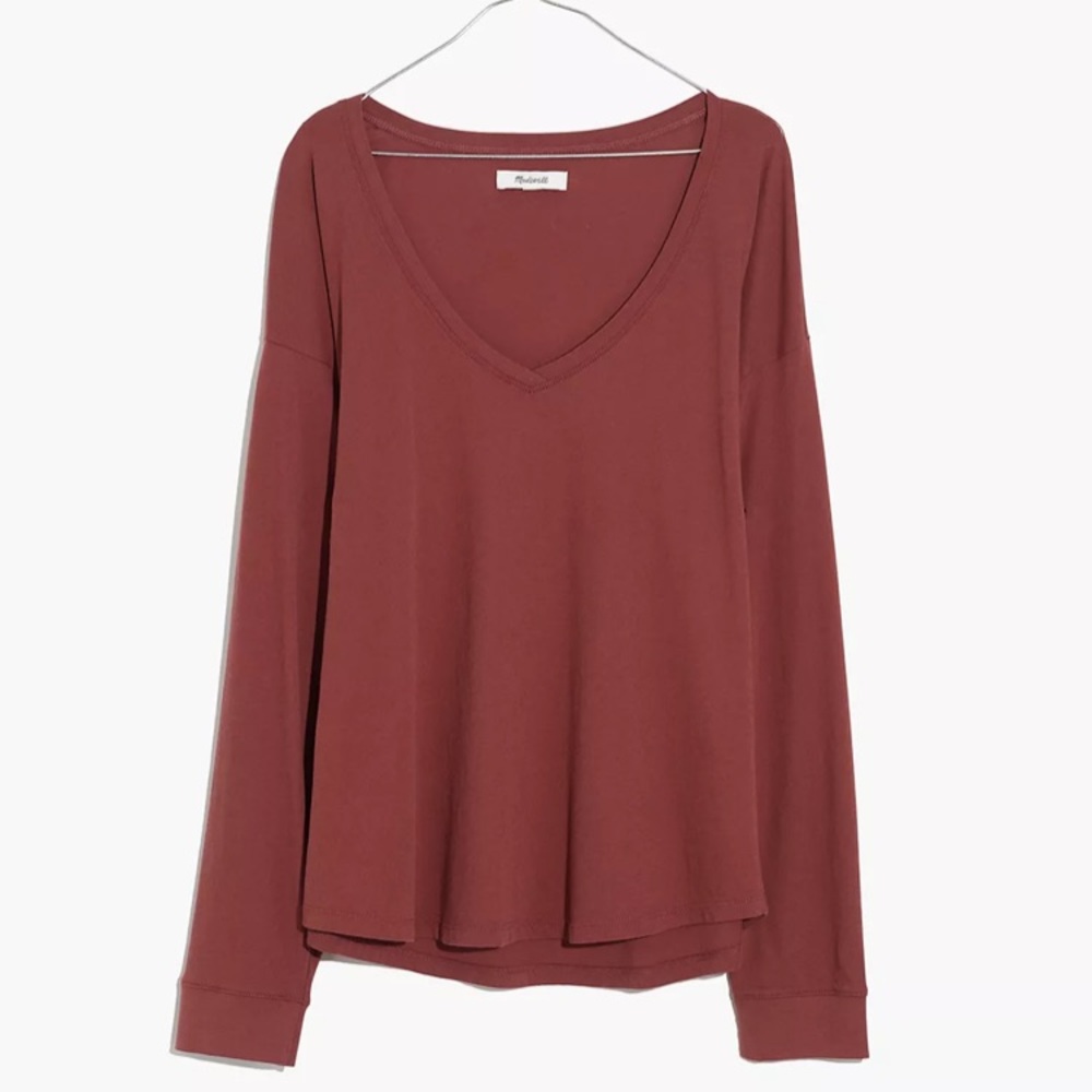 NWT! Madewell Softfade Cotton V-Neck Relaxed Long Sleeve Tee sz XXS